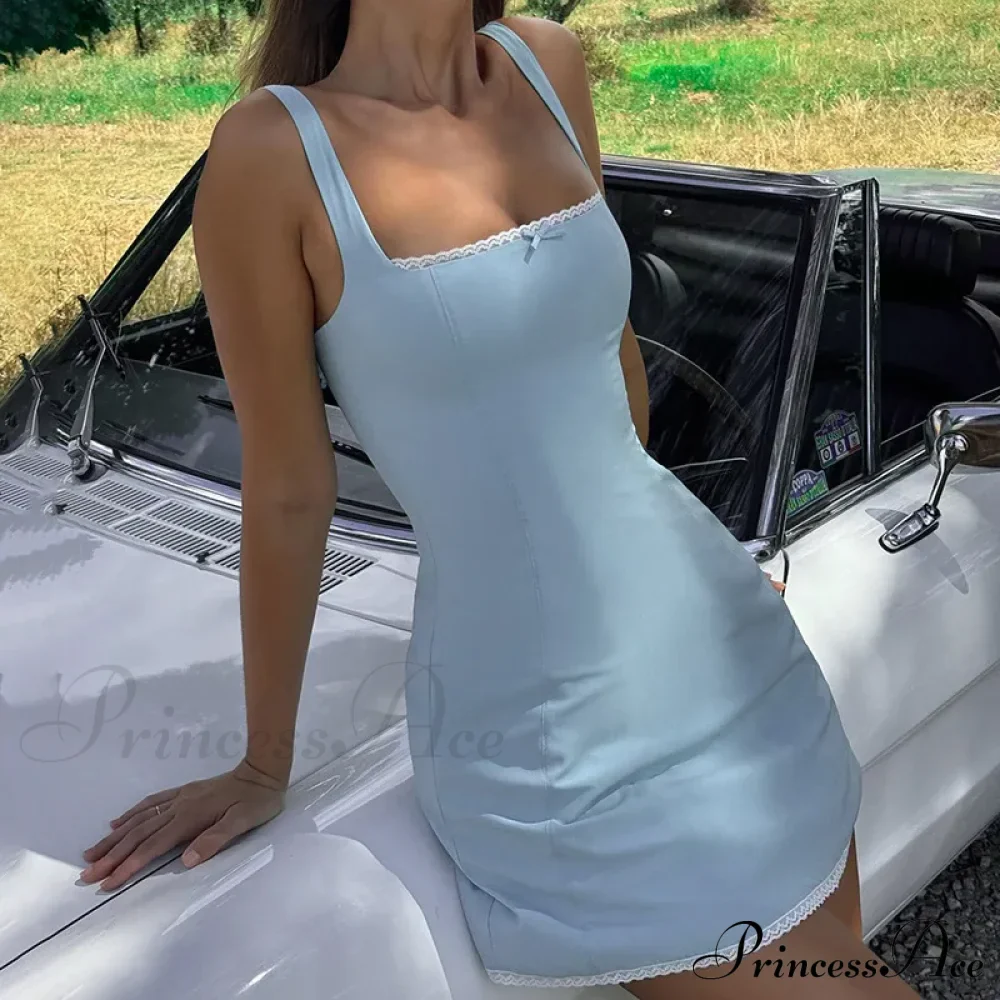 Blue Square Neck Charming Strap Mini Dress - Image 10
