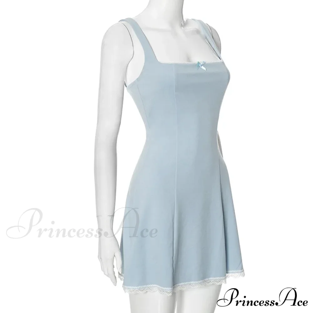 Blue Square Neck Charming Strap Mini Dress - Image 5