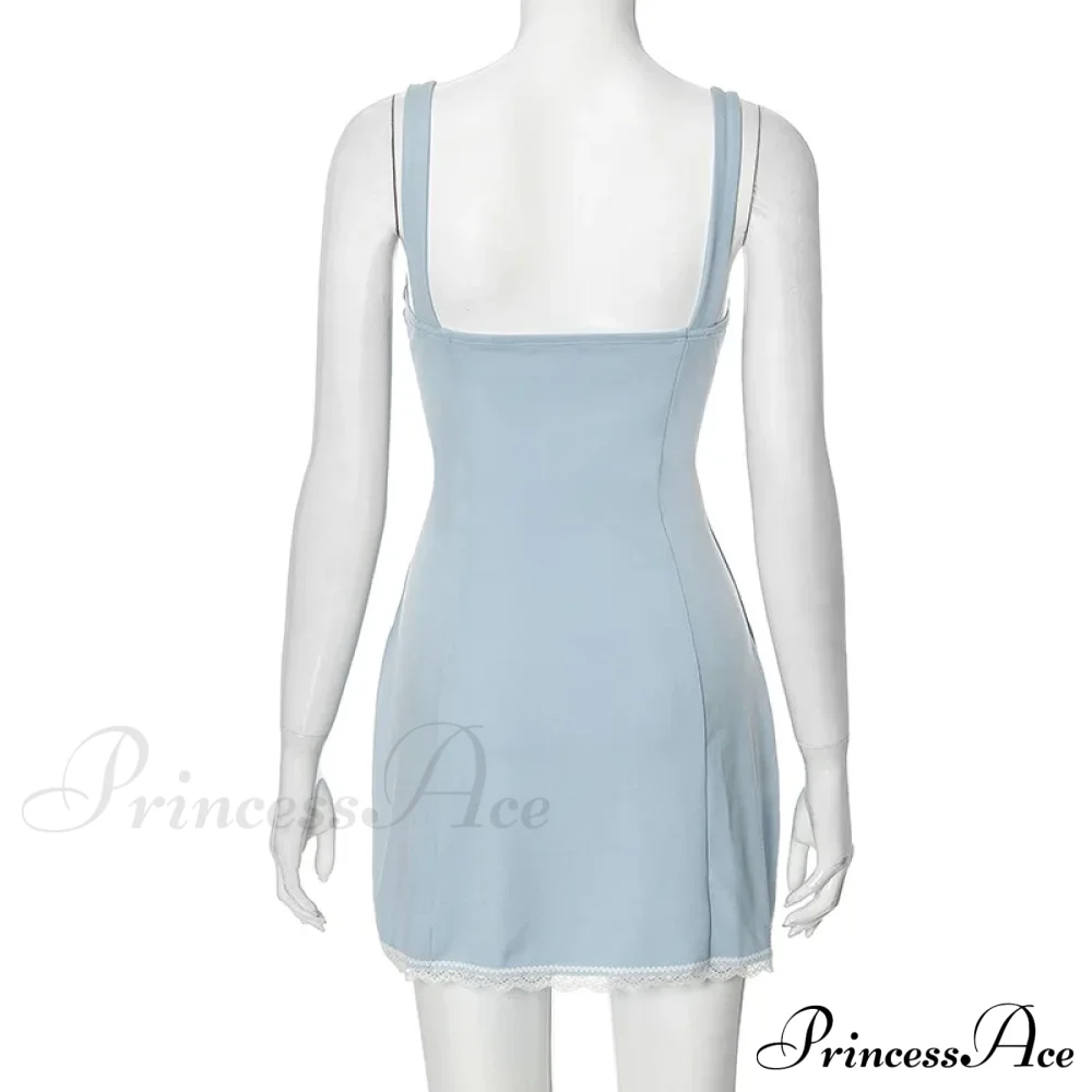 Blue Square Neck Charming Strap Mini Dress - Image 6