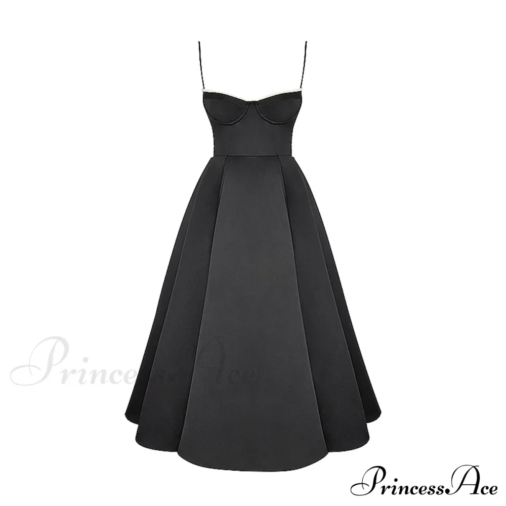 Satin Tulle Flare Charming Strap Cupped Midi Dress - Image 12