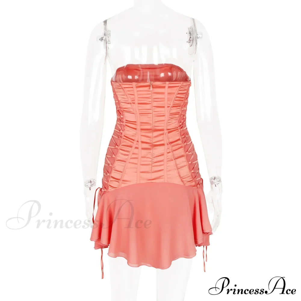Satin Lace Up Charming Bandage Strapless Mini Dress - Image 15
