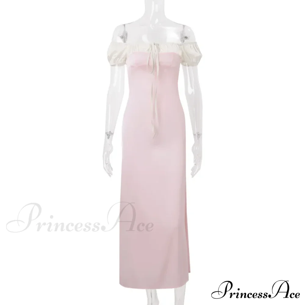 Pink Satin Ruched Charming Contrast Sleeve Dress - Image 6