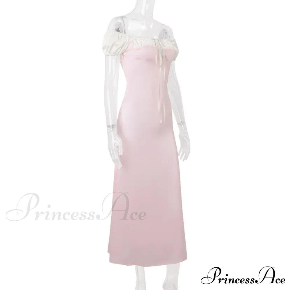 Pink Satin Ruched Charming Contrast Sleeve Dress - Image 7