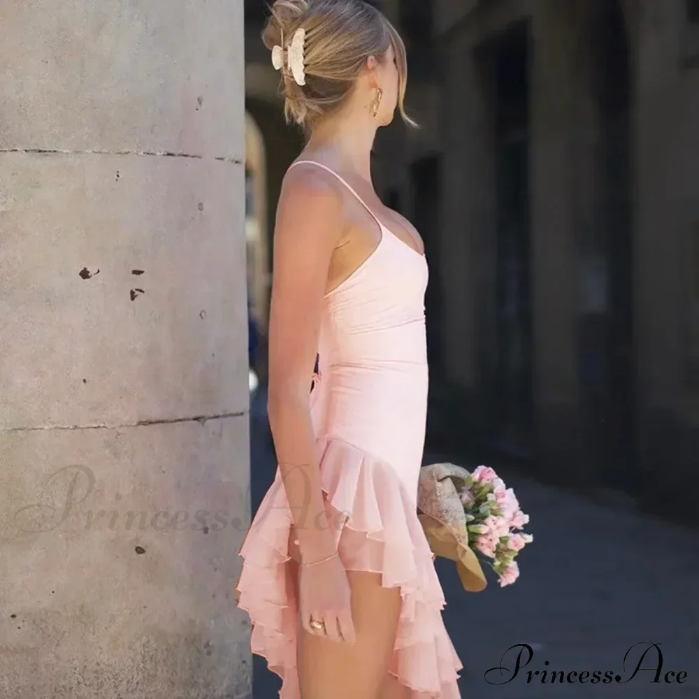 Pink Asymmetric Frill Charming Trim Cami Mini Dress - Image 11