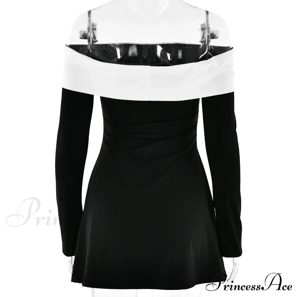 Off-Shoulder Contrast Long Charming Sleeve Mini Dress - Image 8
