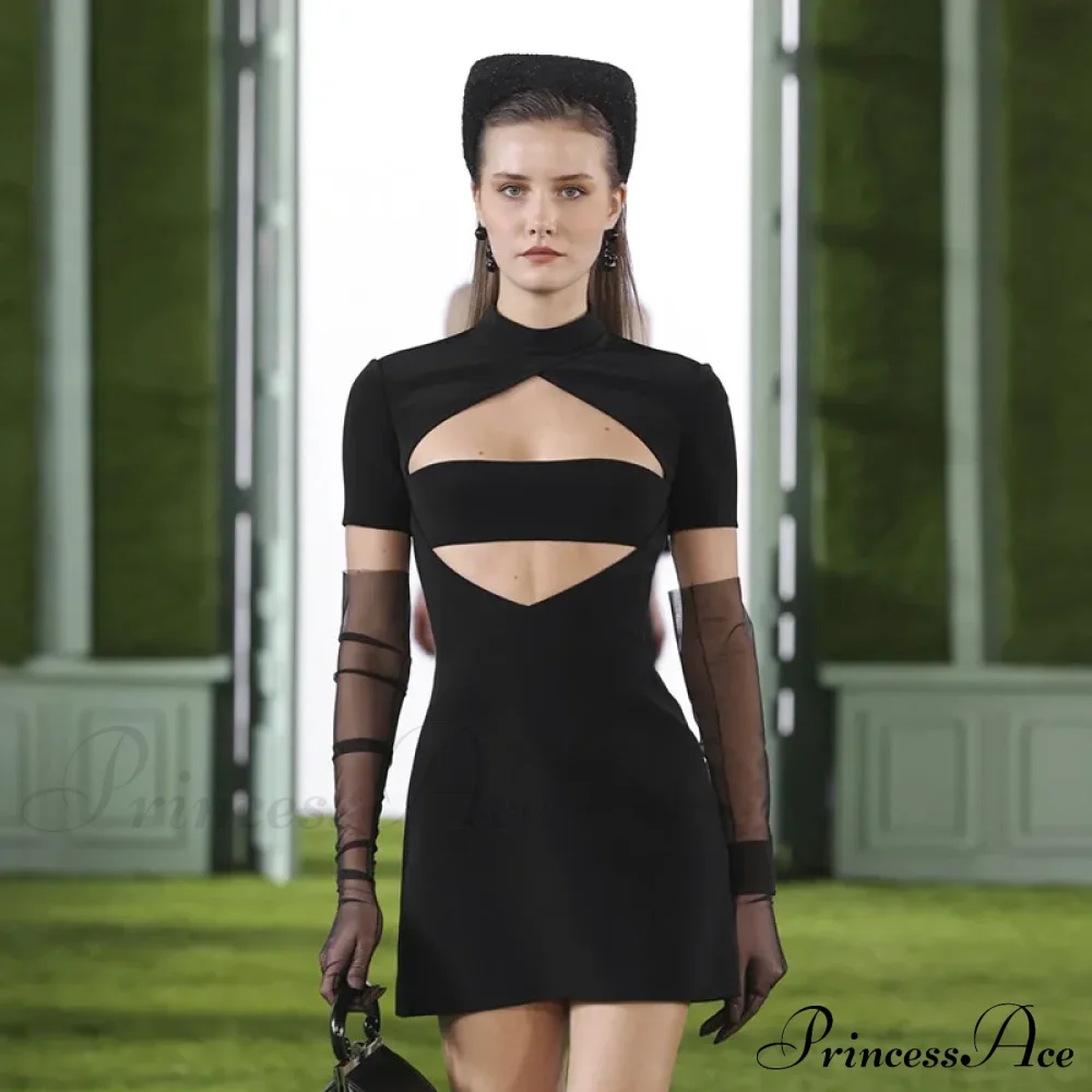 Black Front Hollow Charming Out Mini Dress - Image 5