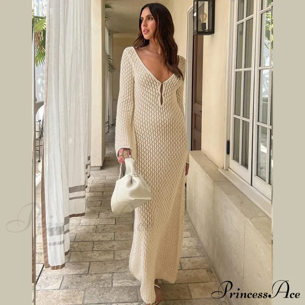 Knit Flare Stylish Long Sleeve Dress - Image 15