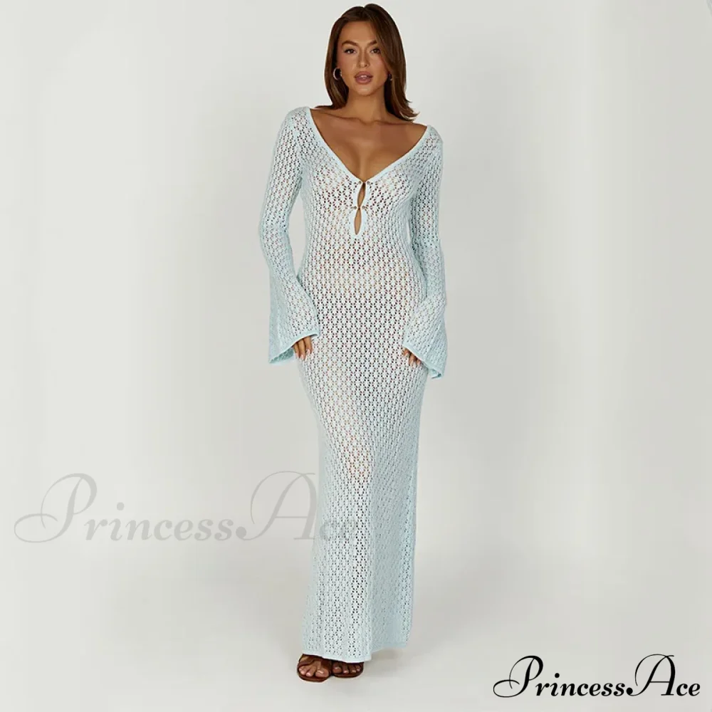 Knit Flare Stylish Long Sleeve Dress - Image 29
