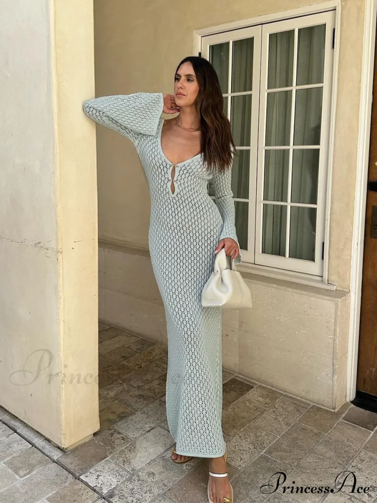 Knit Flare Stylish Long Sleeve Dress - Image 3