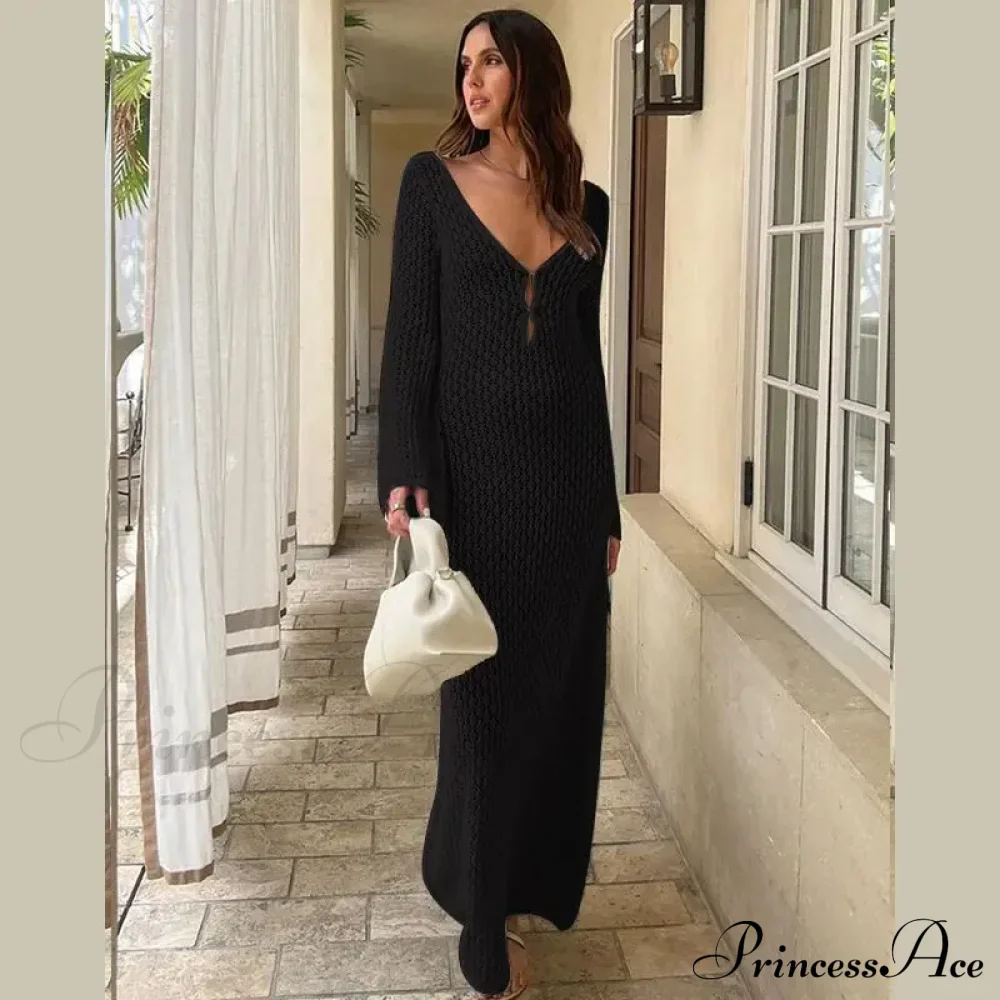 Knit Flare Stylish Long Sleeve Dress - Image 35