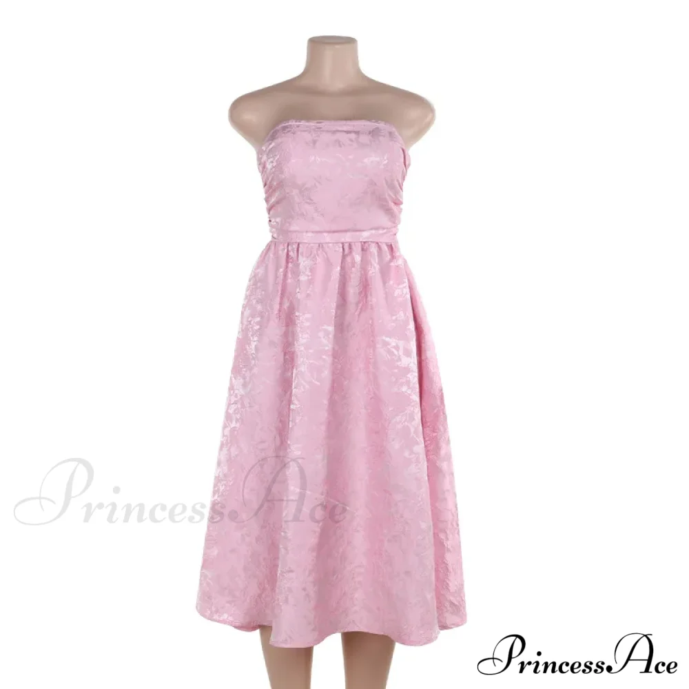 Satin Jacquard Printed Charming Tube Flare Midi Dress - Image 13