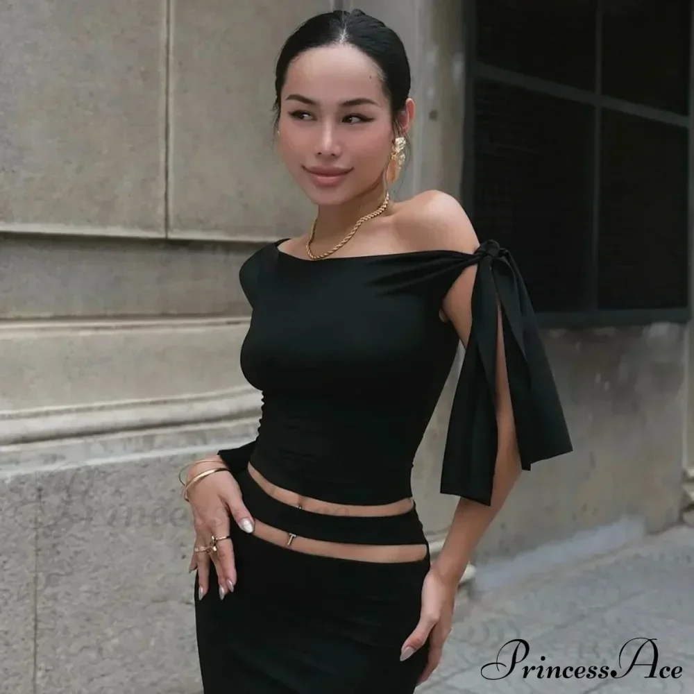 One Shoulder Long Charming Sleeve Tie Up Top - Image 24