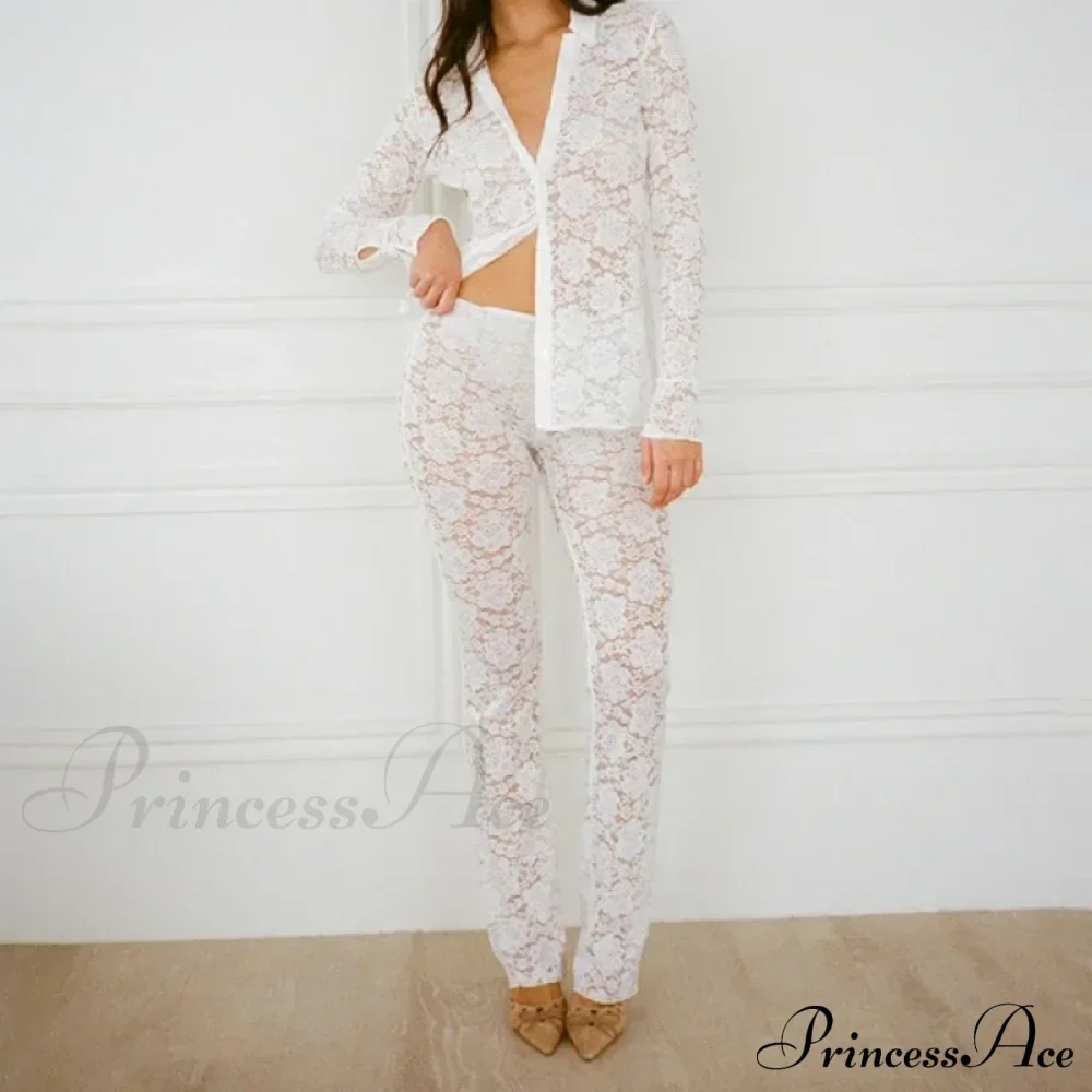 High Waist Stylish Sheer Lace Pants