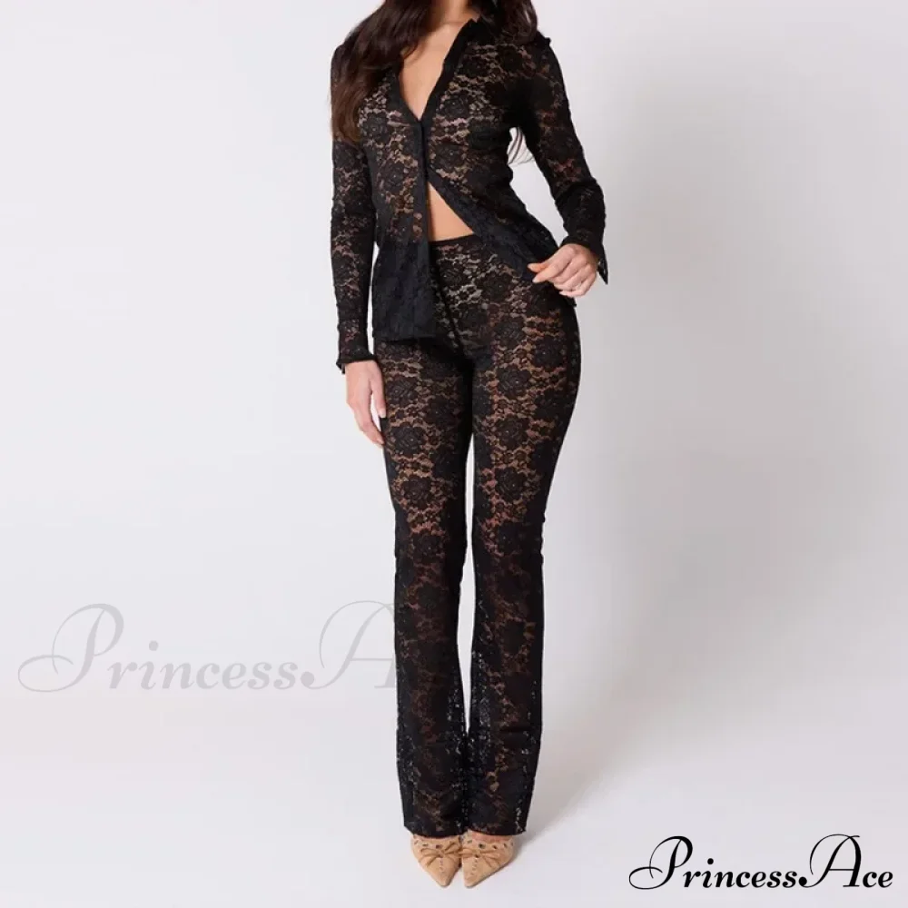High Waist Stylish Sheer Lace Pants - Image 15