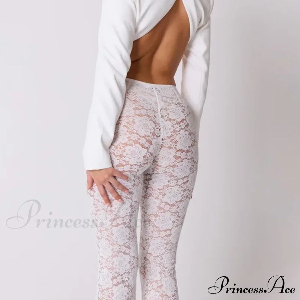 High Waist Stylish Sheer Lace Pants - Image 6