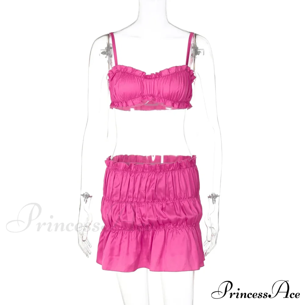 Ruched Satin Bralette Charming And Mini Skirt Set - Image 17