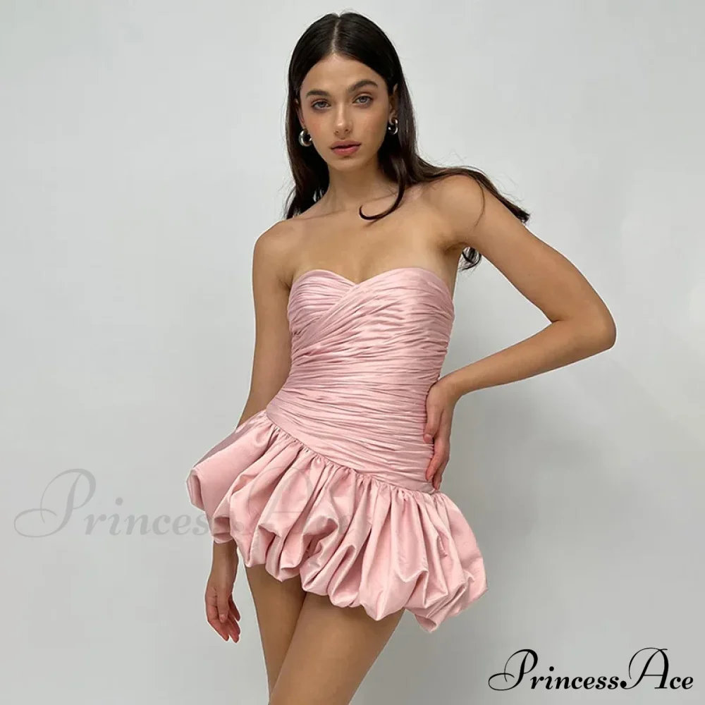 Satin Ruched Stylish Puff Mini Dress