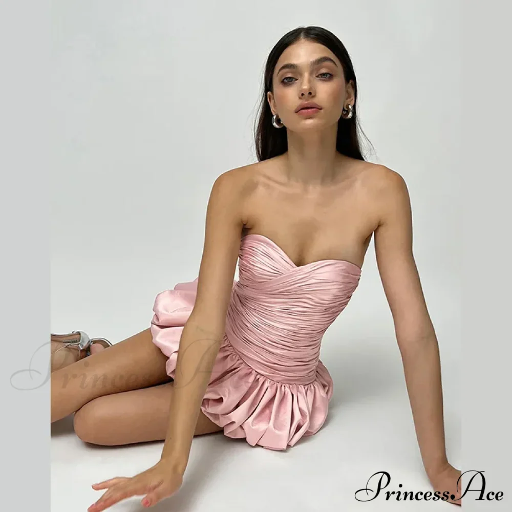 Satin Ruched Stylish Puff Mini Dress - Image 13