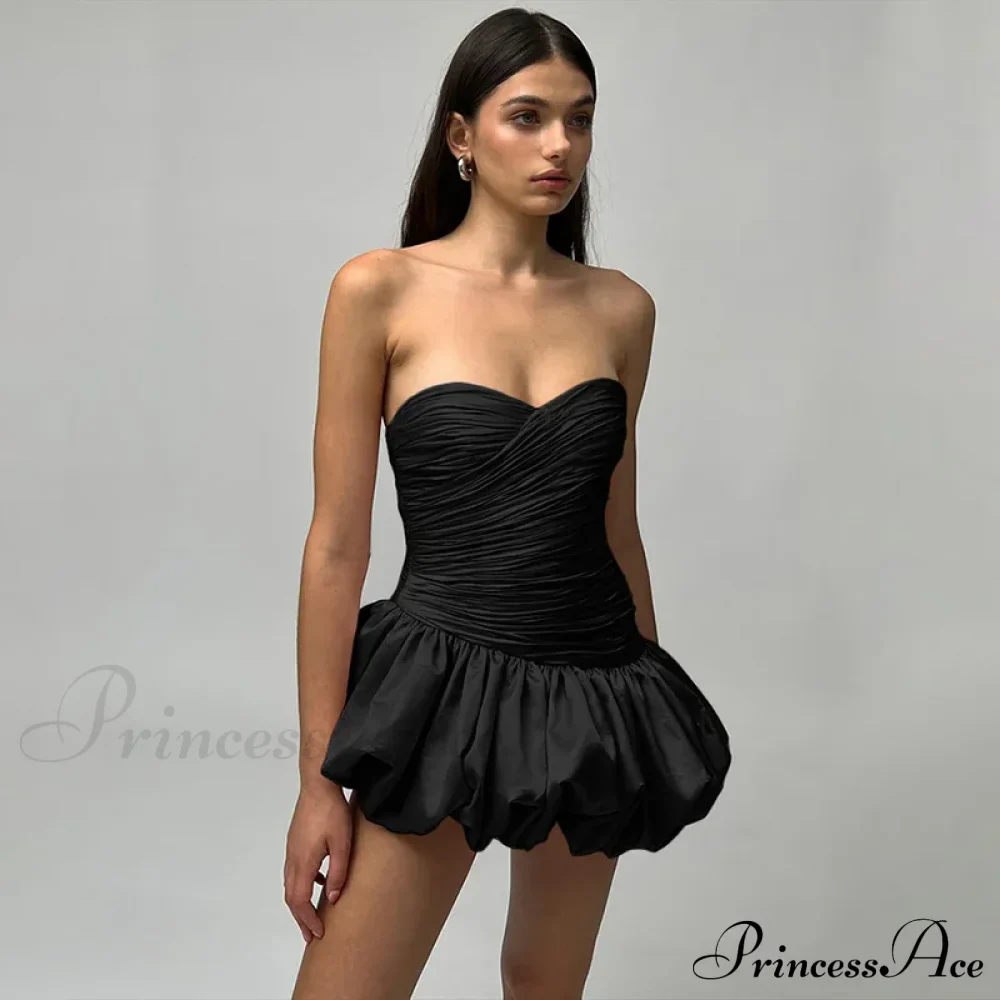 Satin Ruched Stylish Puff Mini Dress - Image 19