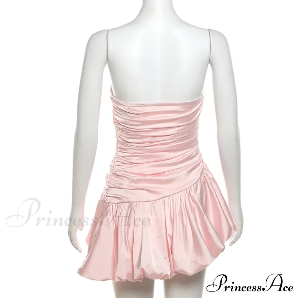 Satin Ruched Stylish Puff Mini Dress - Image 6