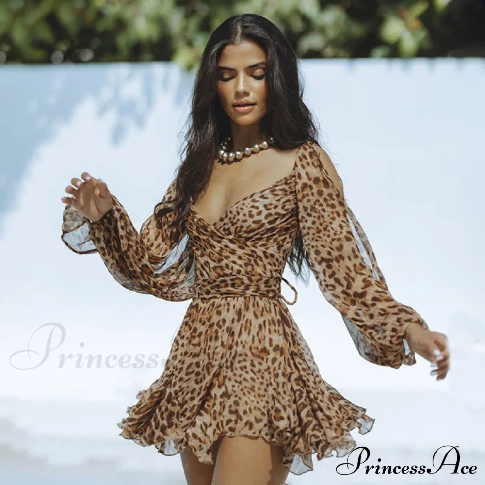Printed Long Slit Charming Sleeve Mini Dress - Image 10
