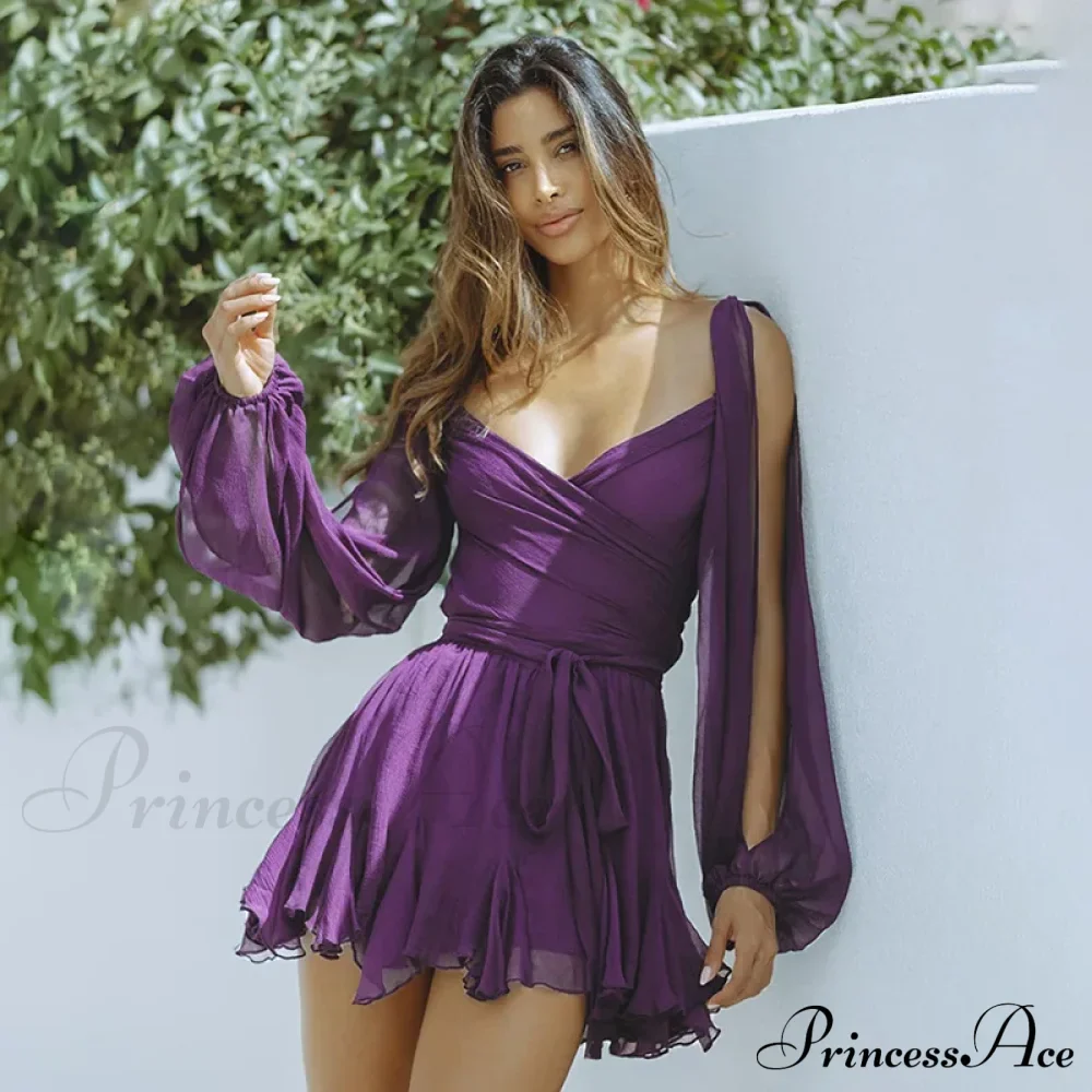 Printed Long Slit Charming Sleeve Mini Dress - Image 21