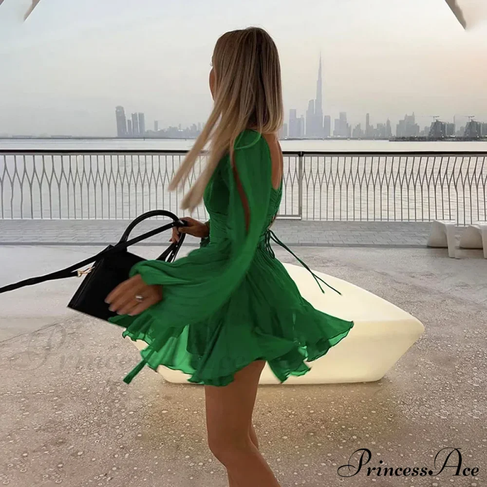 Printed Long Slit Charming Sleeve Mini Dress - Image 34