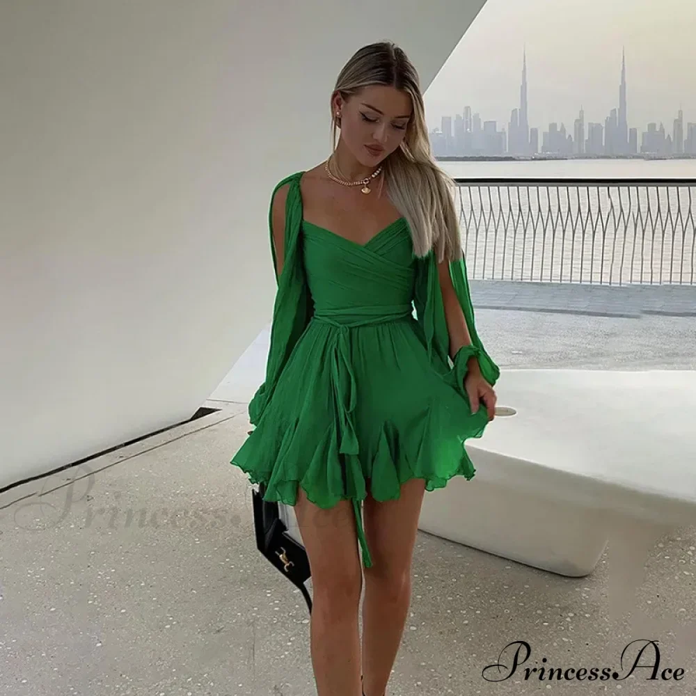 Printed Long Slit Charming Sleeve Mini Dress - Image 37
