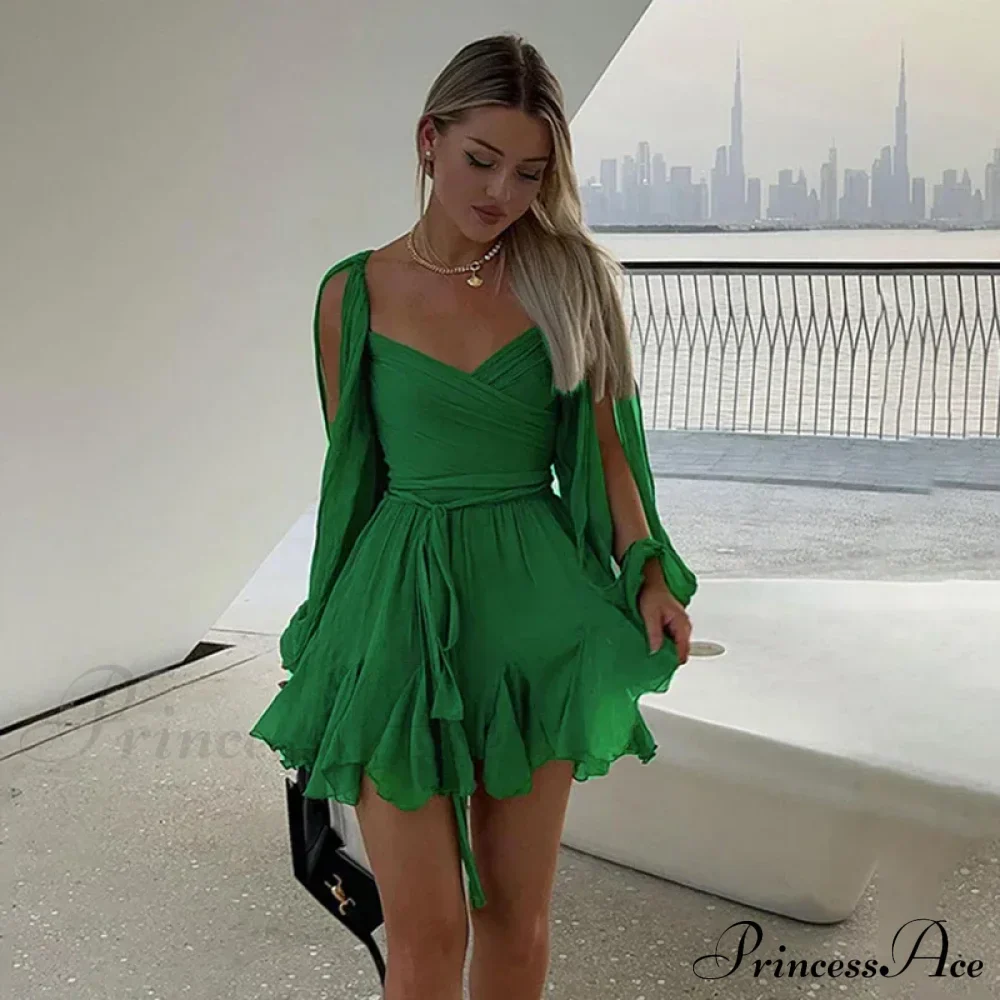 Printed Long Slit Charming Sleeve Mini Dress - Image 9