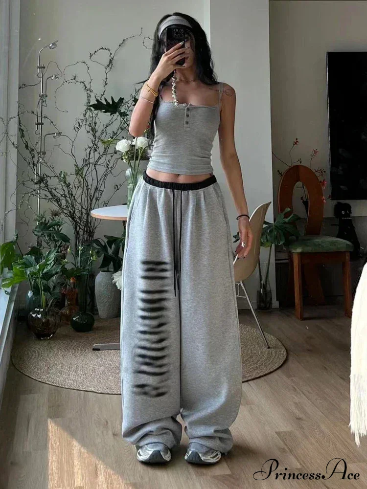 Grey Baggy Stylish Slit Patchwork Sweatpants - Image 3