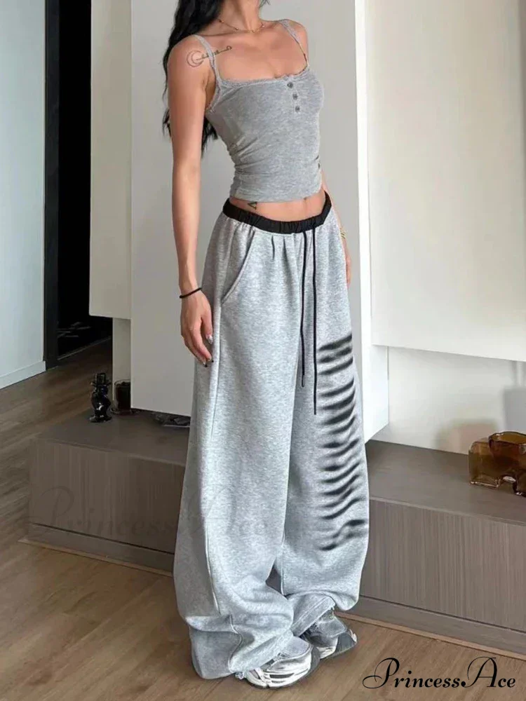 Grey Baggy Stylish Slit Patchwork Sweatpants - Image 5
