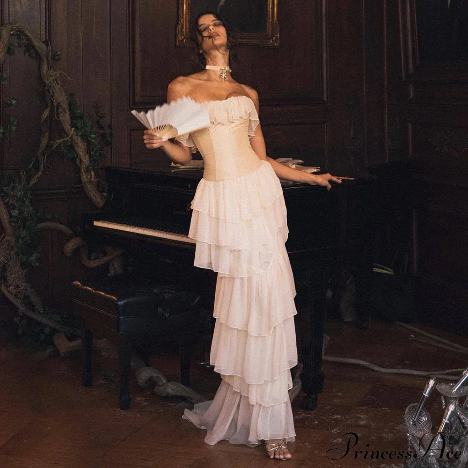 Corset Chiffon Frill Tiered Maxi Dress - Image 4