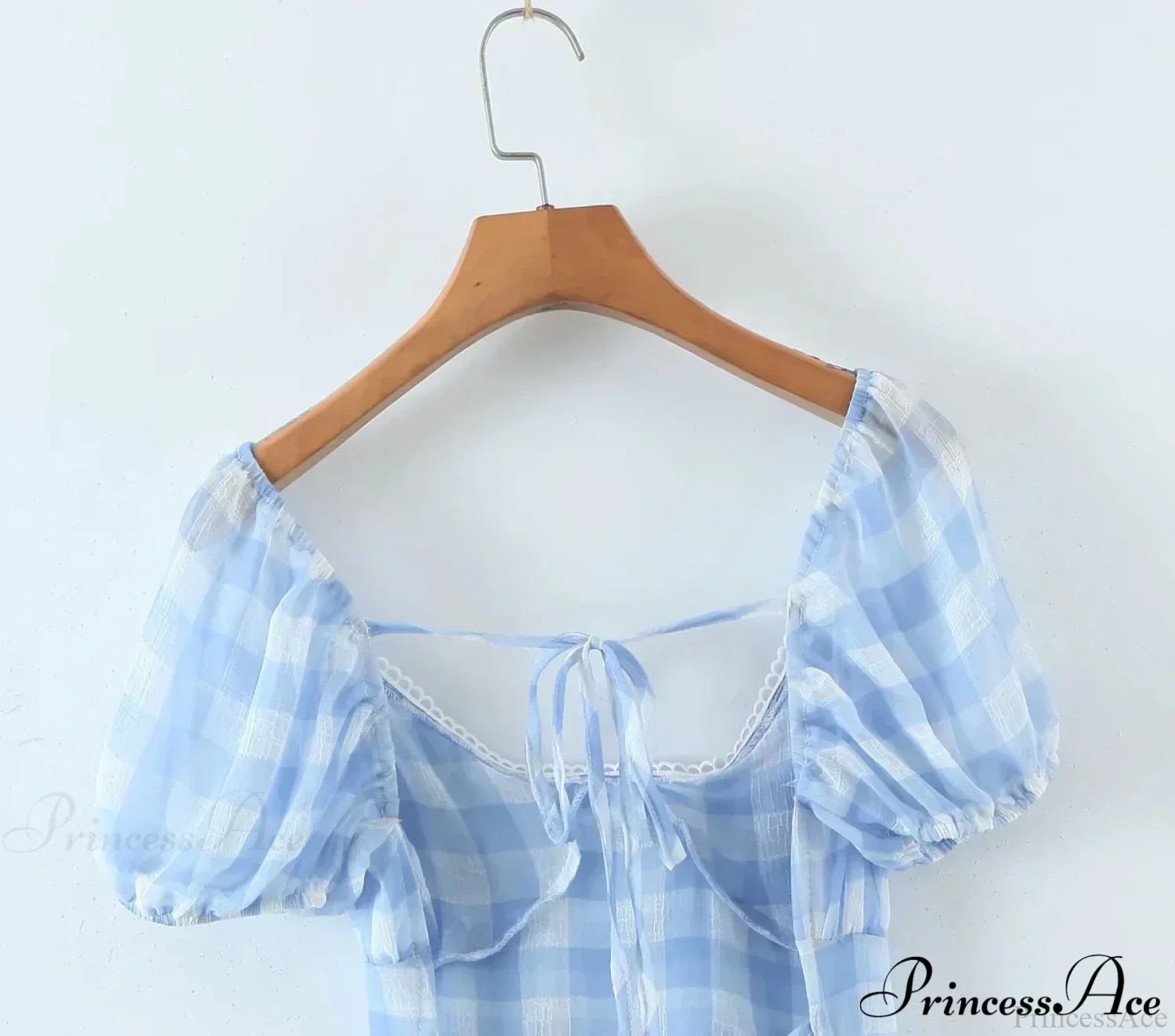 Gingham Chiffon Puff Charming Sleeve Mini Dress - Image 10
