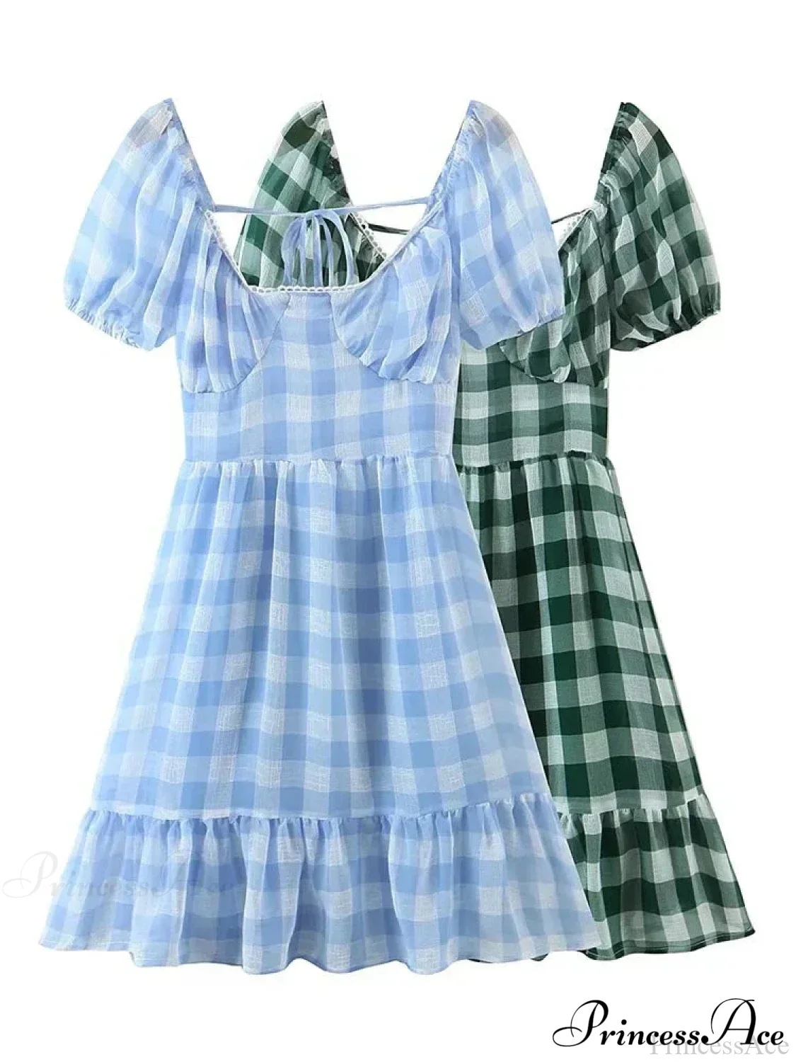 Gingham Chiffon Puff Charming Sleeve Mini Dress - Image 7