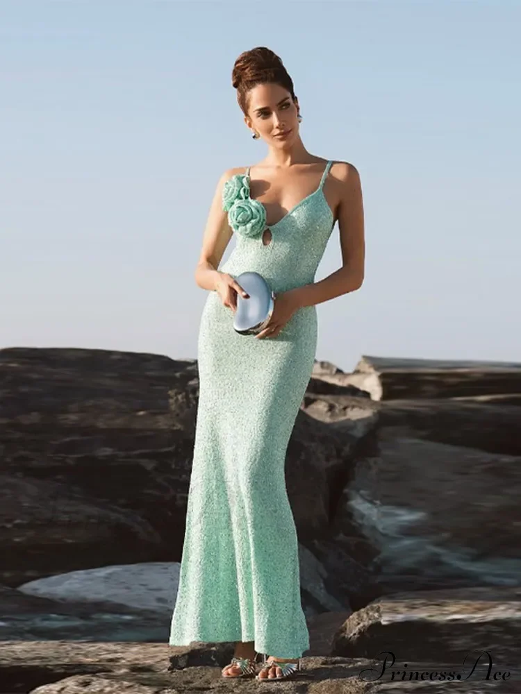 Green 3D Flower Charming Sequin Cami Maxi Dress - Image 10