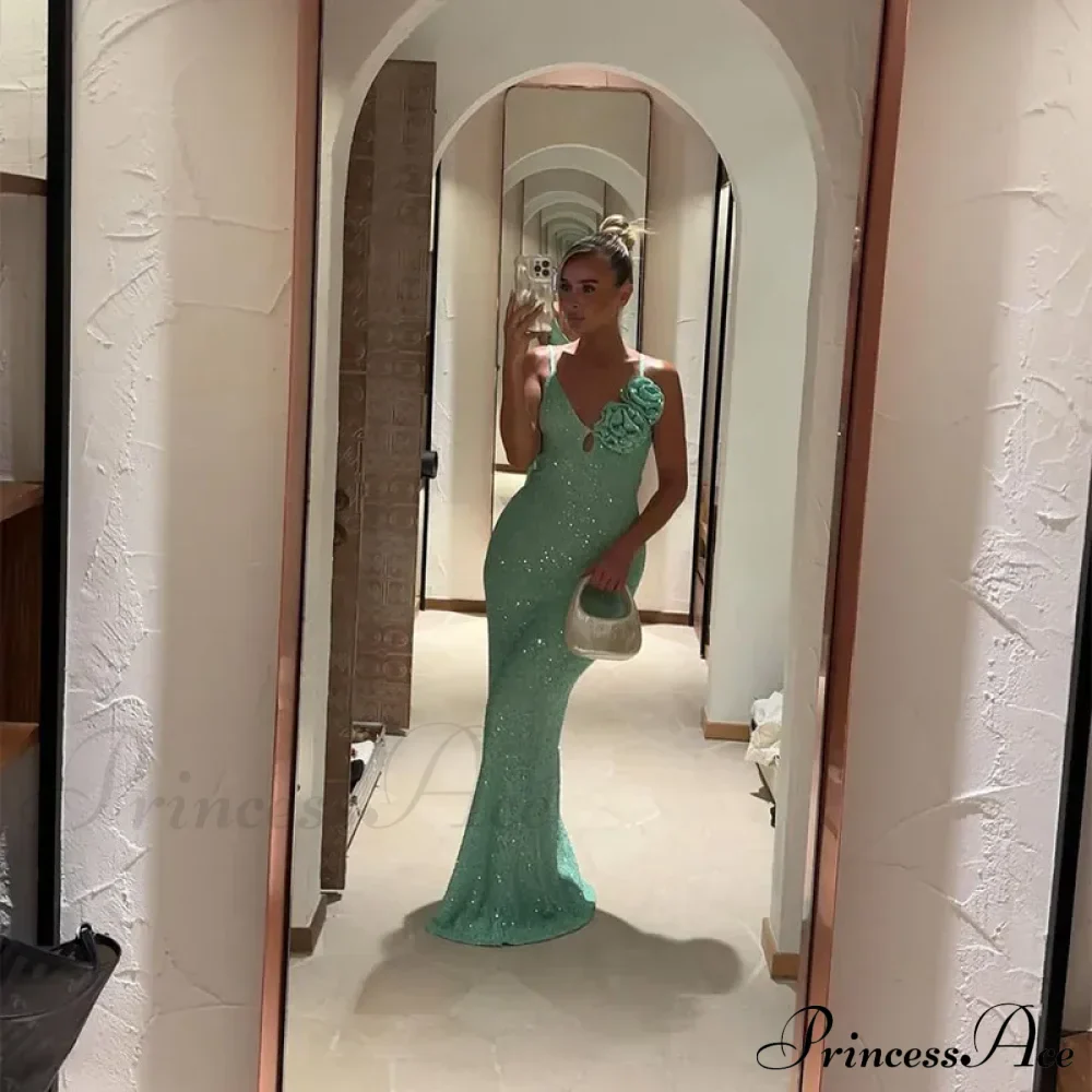 Green 3D Flower Charming Sequin Cami Maxi Dress - Image 12