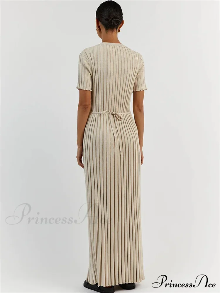 Ribbed Short Stylish Sleeve Maxi Dress - Image 4