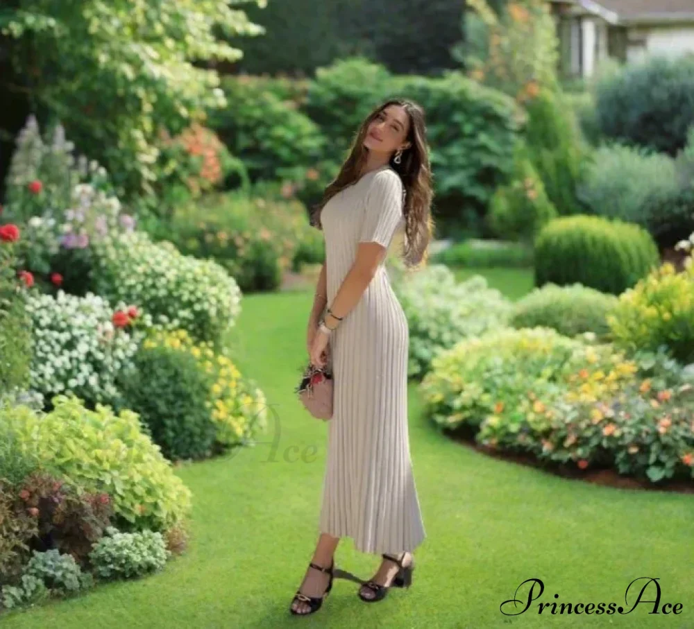 Ribbed Short Stylish Sleeve Maxi Dress - Image 8