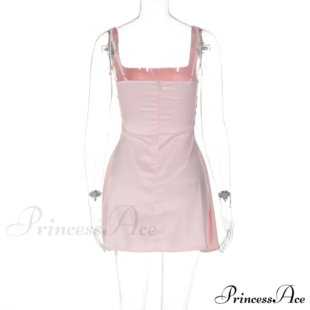 Satin Square Neck Charming Strap Mini Dress - Image 21