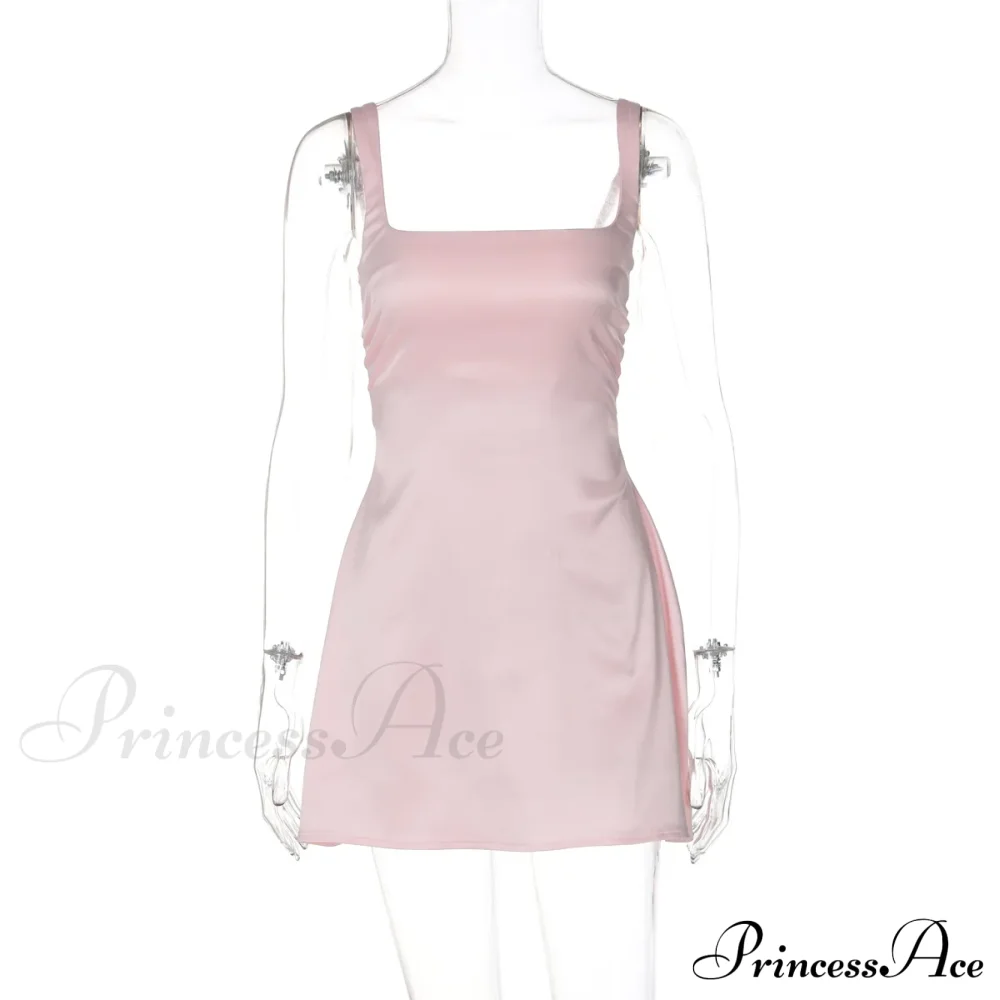Satin Square Neck Charming Strap Mini Dress - Image 23