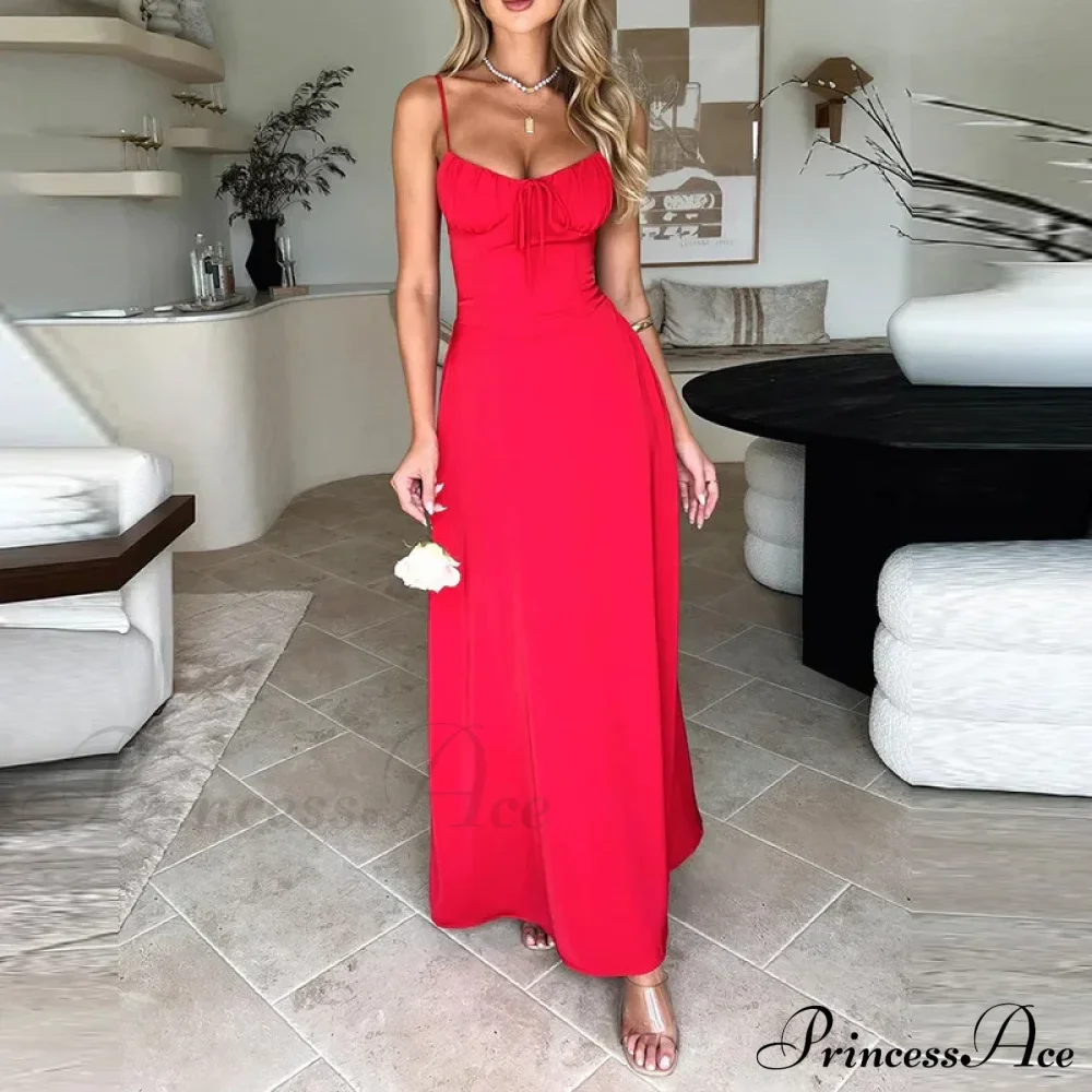Cami Tie Up Charming Solid Maxi Dress - Image 3