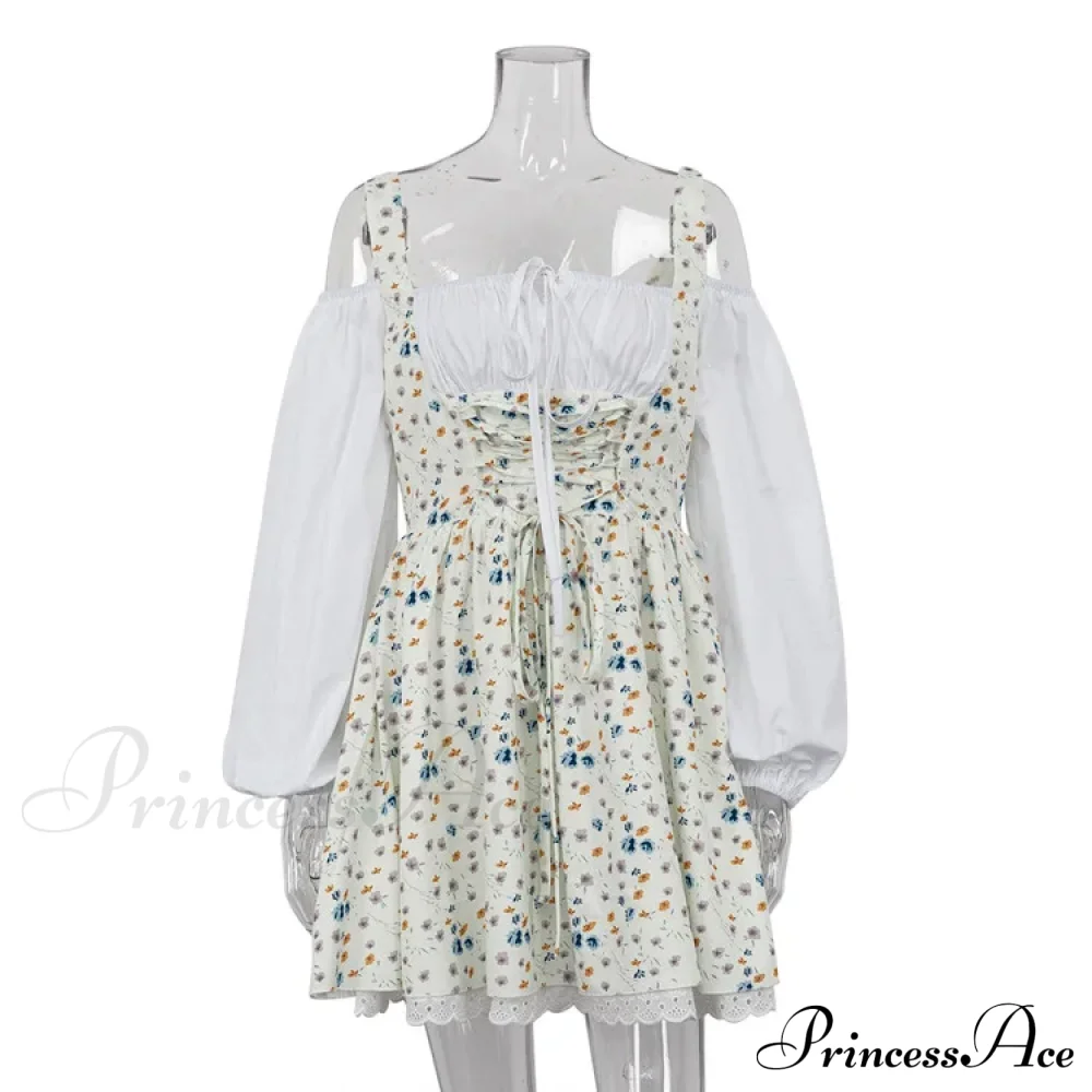 Printed Off-shoulder Lantern Charming Sleeve Flare Mini Dress - Image 10