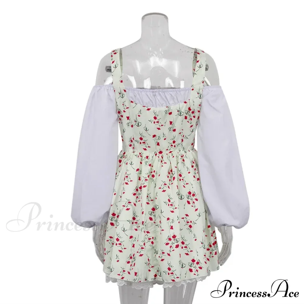 Printed Off-shoulder Lantern Charming Sleeve Flare Mini Dress - Image 12