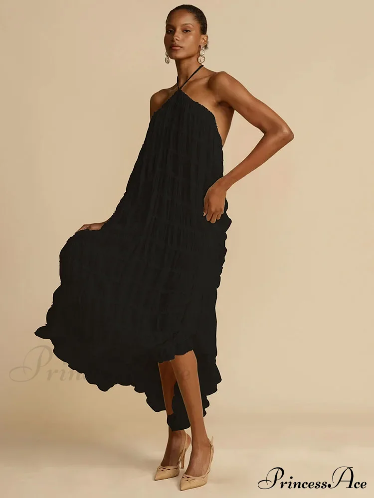 Halter Neck Stylish Ruched Midi Dress - Image 15