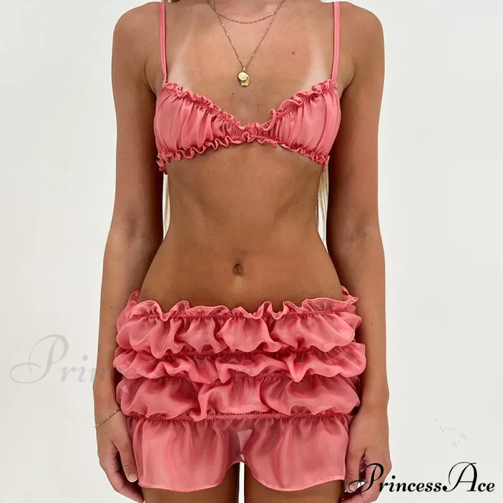 Ruched Bralette and Low Graceful Waist Mini Skirt Set - Image 8