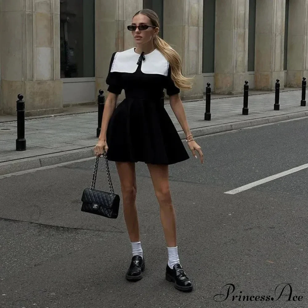Puff SLeeve Collar Charming Ribbed Mini Dress - Image 16
