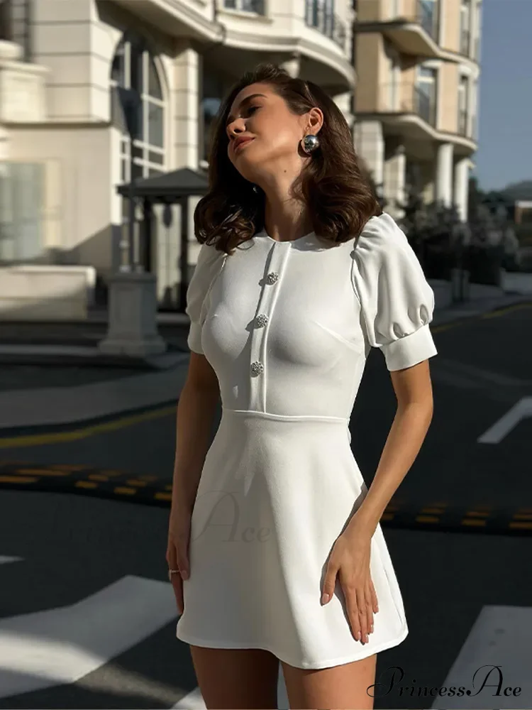 Puff SLeeve Collar Charming Ribbed Mini Dress - Image 3