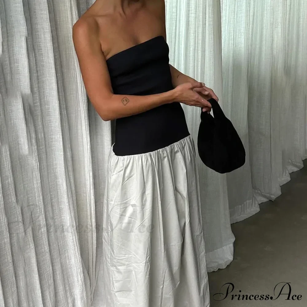 Black And White Charming Colorblock Tube Maxi Dress - Image 15