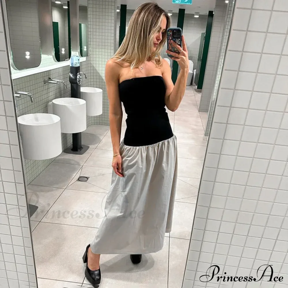 Black And White Charming Colorblock Tube Maxi Dress - Image 21