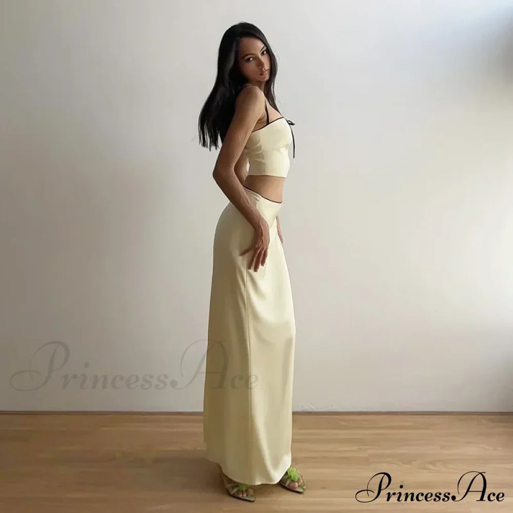 Satin Bow Cami Crop Graceful Top And Maxi Skirt Set - Image 11